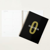 Gepersonaliseerde zwarte monogram Gold White Name Planner (Display)