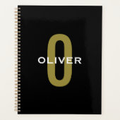 Gepersonaliseerde zwarte monogram Gold White Name Planner (Voorkant)
