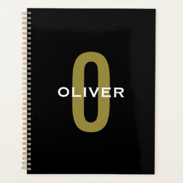 Gepersonaliseerde zwarte monogram Gold White Name Planner