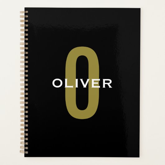 Gepersonaliseerde zwarte monogram Gold White Name Planner (Voorkant)