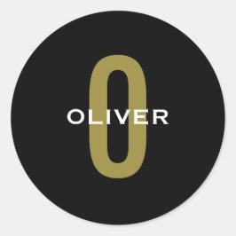 Gepersonaliseerde zwarte monogram Gold White Name Ronde Sticker