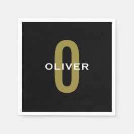Gepersonaliseerde zwarte monogram Gold White Name Servet