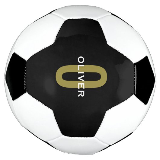 Gepersonaliseerde zwarte monogram Gold White Name Voetbal (Gedraaid)