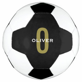 Gepersonaliseerde zwarte monogram Gold White Name Voetbal