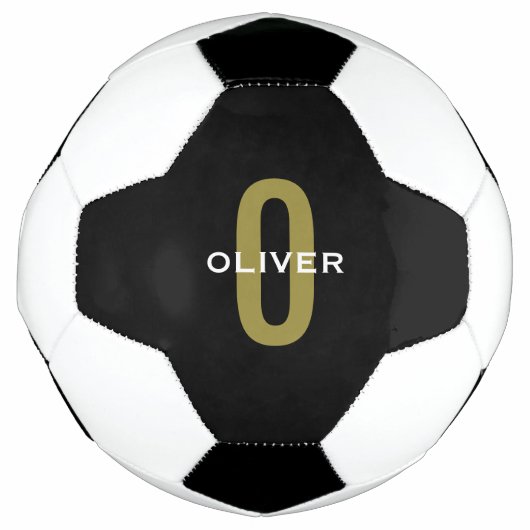 Gepersonaliseerde zwarte monogram Gold White Name Voetbal (Voorkant)