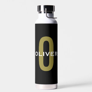 Gepersonaliseerde zwarte monogram Gold White Name Waterfles