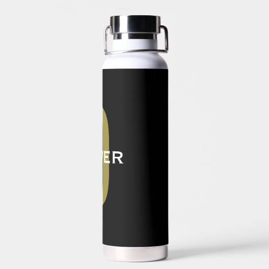 Gepersonaliseerde zwarte monogram Gold White Name Waterfles (Achterkant)