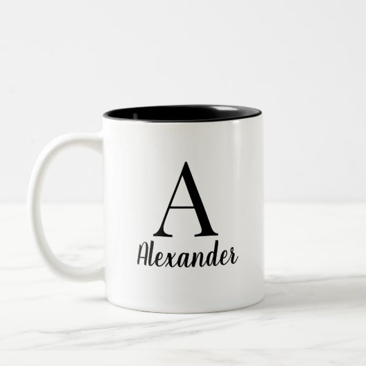 Gepersonaliseerde zwarte Monogram Naam Koffie Mok (Links)