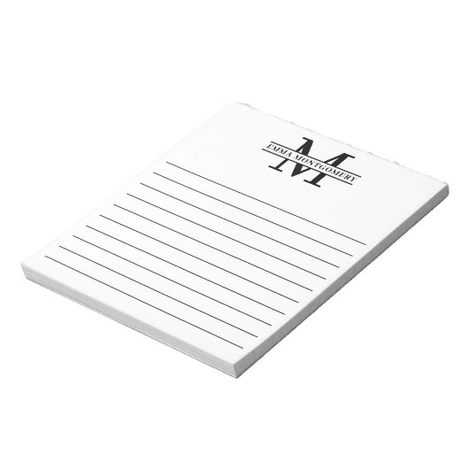 Gepersonaliseerde zwarte Monogram Naam Lined Notitieblok (Linkerzijde)