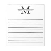 Gepersonaliseerde zwarte Monogram Naam Lined Notitieblok (Voorkant)