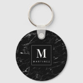 Gepersonaliseerde zwarte monogram sleutelhanger (Voorkant)
