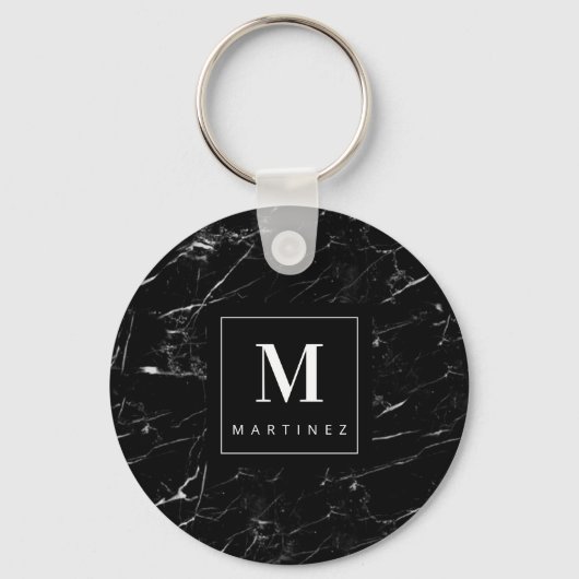 Gepersonaliseerde zwarte monogram sleutelhanger (Voorkant)