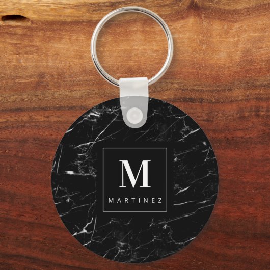 Gepersonaliseerde zwarte monogram sleutelhanger (Achterkant)