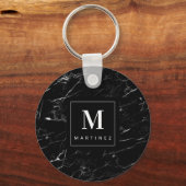 Gepersonaliseerde zwarte monogram sleutelhanger (Voorkant)