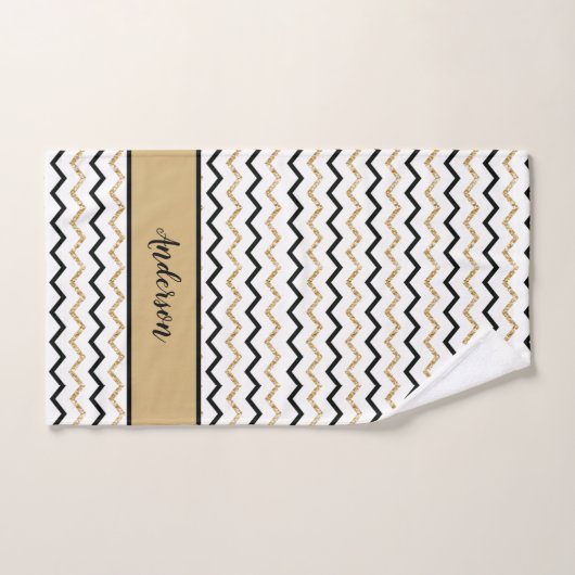 Gepersonaliseerde zwarte monogram witte Chevron Bad Handdoek (Handdoek)