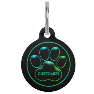 Gepersonaliseerde Zwarte Neon Glow Paw Print Huisdierpenning