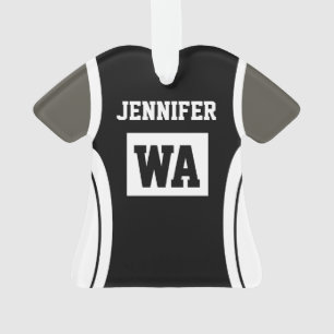 Gepersonaliseerde zwarte netball uniform donkere h ornament