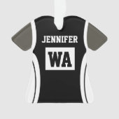 Gepersonaliseerde zwarte netball uniform donkere h ornament (voorkant)