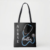 Gepersonaliseerde zwarte neurse Stethoscoop-minima Tote Bag (Voorkant)