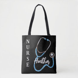 Gepersonaliseerde zwarte neurse Stethoscoop-minima Tote Bag
