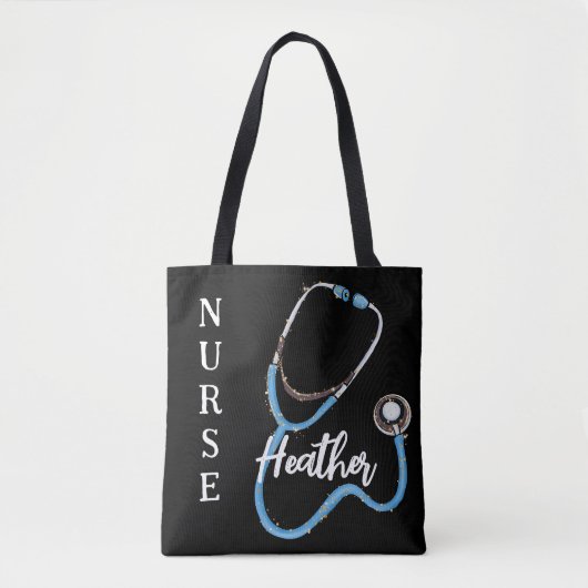 Gepersonaliseerde zwarte neurse Stethoscoop-minima Tote Bag (Voorkant)