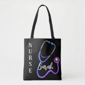 Gepersonaliseerde zwarte neurse Stethoscoop-minima Tote Bag (Voorkant)