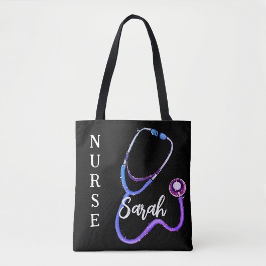 Gepersonaliseerde zwarte neurse Stethoscoop-minima Tote Bag (Voorkant)