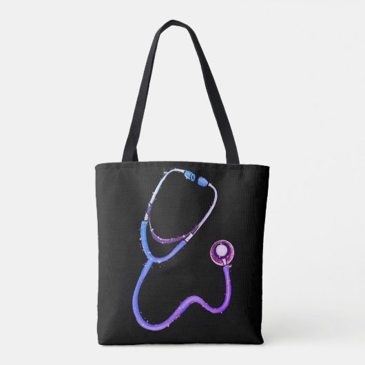 Gepersonaliseerde zwarte neurse Stethoscoop-minima Tote Bag (Achterkant)