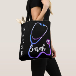 Gepersonaliseerde zwarte neurse Stethoscoop-minima Tote Bag