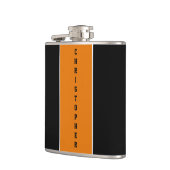 Gepersonaliseerde zwarte Oranje streep kolf Heupfles (Links)