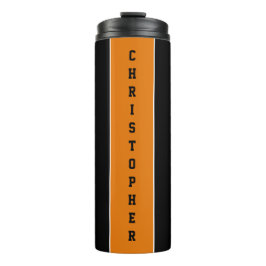 Gepersonaliseerde zwarte Oranje streep thermische  Thermosbeker
