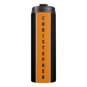 Gepersonaliseerde zwarte Oranje streep thermische Thermosbeker