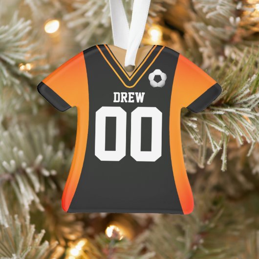 Gepersonaliseerde zwarte/Oranje Voetbal Jersey Orn Ornament (Boom)