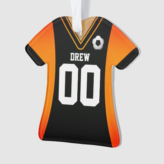 Gepersonaliseerde zwarte/Oranje Voetbal Jersey Orn Ornament (voorkant)