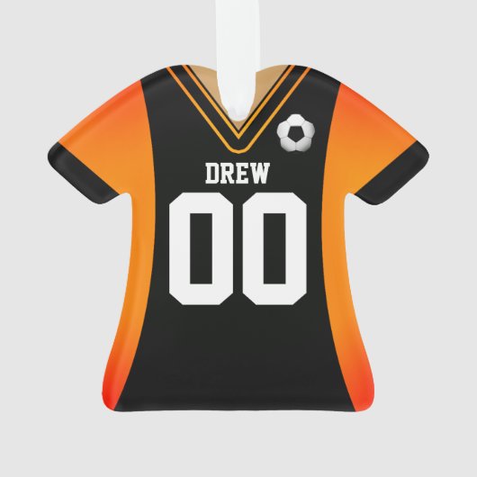 Gepersonaliseerde zwarte/Oranje Voetbal Jersey Orn Ornament (achterkant)