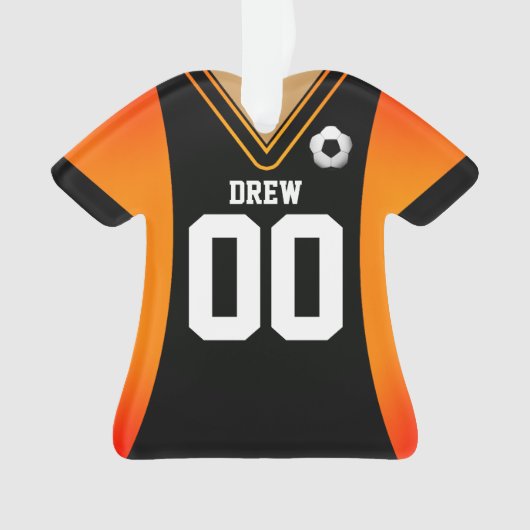 Gepersonaliseerde zwarte/Oranje Voetbal Jersey Orn Ornament (voorkant)