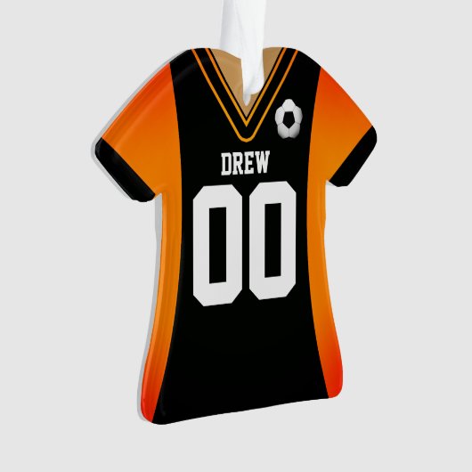 Gepersonaliseerde zwarte/Oranje Voetbal Jersey Orn Ornament (voorkant)