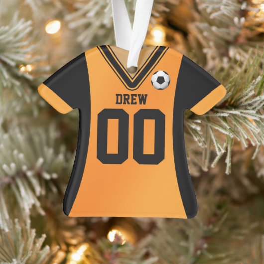 Gepersonaliseerde zwarte/Oranje Voetbal Jersey Ornament (Boom)