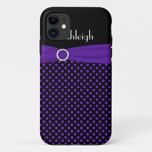 Gepersonaliseerde zwarte, Paarse polka dot iPhone Case-Mate iPhone Case (Achterkant)