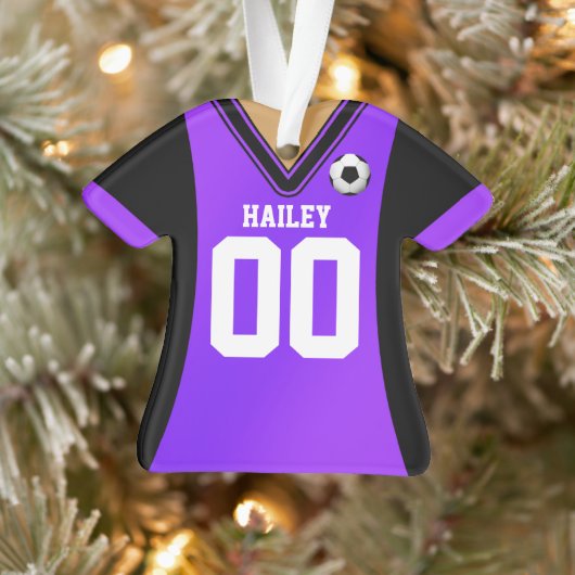 Gepersonaliseerde zwarte/Paarse Voetbal Jersey Ornament (Boom)