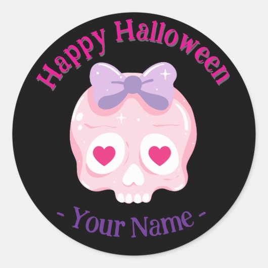 Gepersonaliseerde zwarte pastel roze en Paarse sch Ronde Sticker (Voorkant)