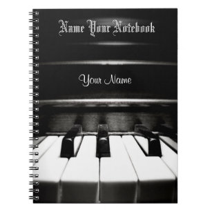 Gepersonaliseerde zwarte piano-muzieklaptop notitieboek