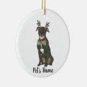 Gepersonaliseerde zwarte Pitbull Staffy Antlers Bo Keramisch Ornament (Rechts)