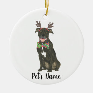 Gepersonaliseerde zwarte Pitbull Staffy Antlers Bo Keramisch Ornament