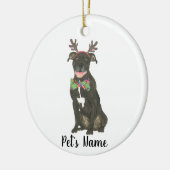 Gepersonaliseerde zwarte Pitbull Staffy Antlers Bo Keramisch Ornament (Links)
