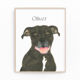 Gepersonaliseerde zwarte Pitbull Staffy Dog Art Foto Afdruk