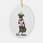 Gepersonaliseerde Zwarte Pitbull Staffy Roze Groen Keramisch Ornament (Rechts)