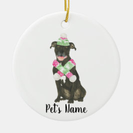 Gepersonaliseerde Zwarte Pitbull Staffy Roze Groen Keramisch Ornament