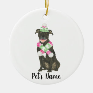 Gepersonaliseerde Zwarte Pitbull Staffy Roze Groen Keramisch Ornament