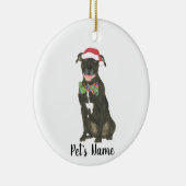 Gepersonaliseerde Zwarte Pitbull Staffy Santa Hat Keramisch Ornament (Rechts)